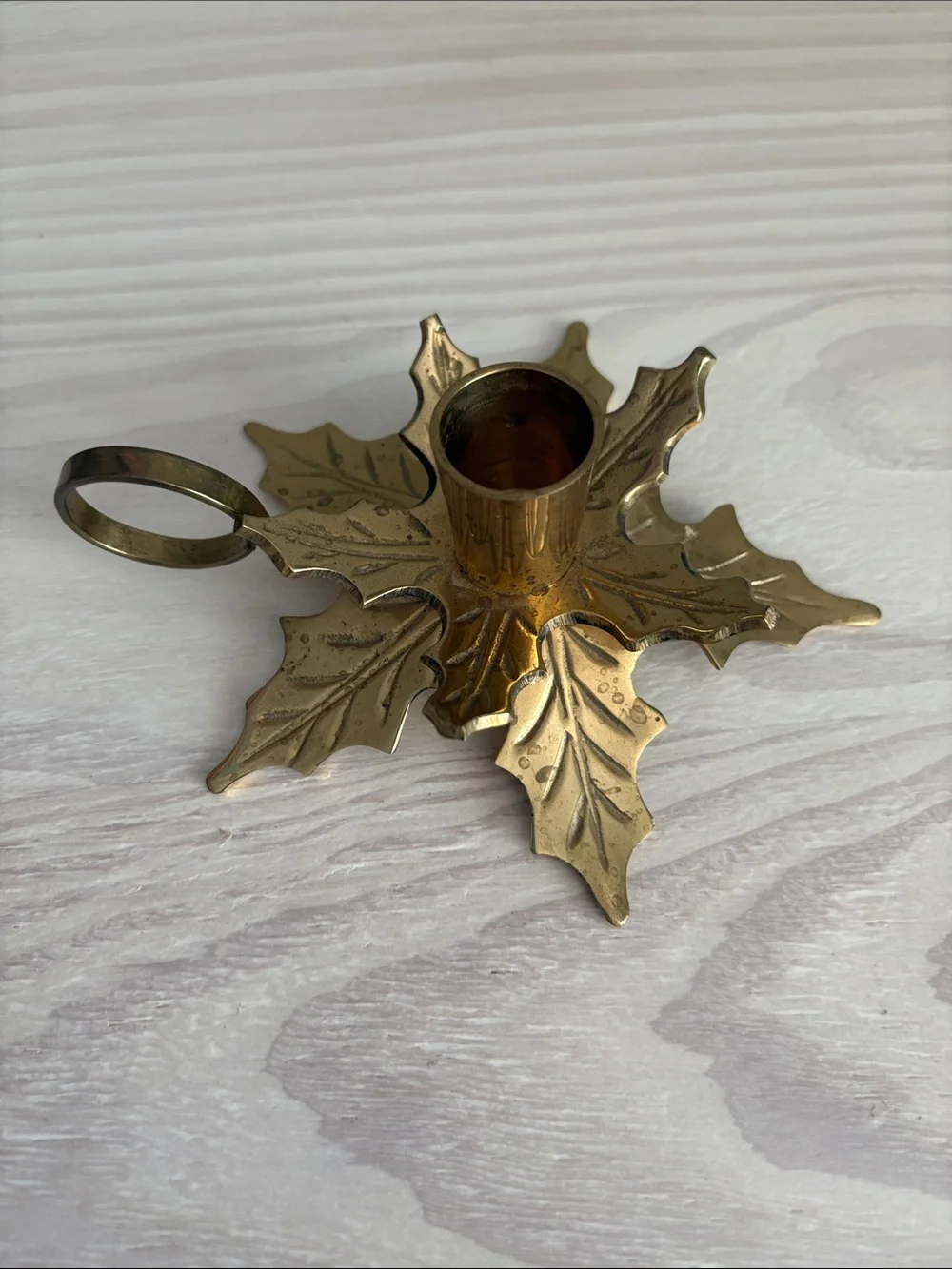 Vintage Brass Leaf Chamberstick Candle Holder Made in India 6